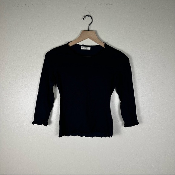 Emporio Armani Tops - EMPORIO ARMANI Black Long Sleeve Lettuce Edge Jumper Top